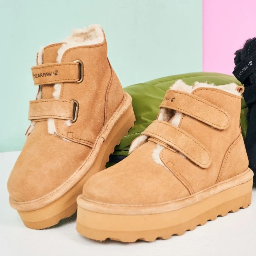 BearPaw Larisa Retro Iced Coffee‎ Tan Kids Boots with Fleece Lining New 9, 10